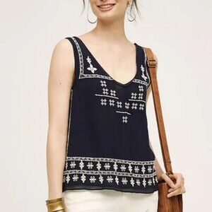Anthropologie Vanessa Virginia Laelia Tank Top Embroidered Navy M
